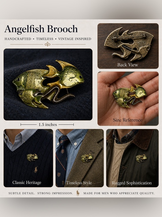 Other - Vintage KC Enamel Angelfish Brooch-Green and gold tone-mid century fish Pin.